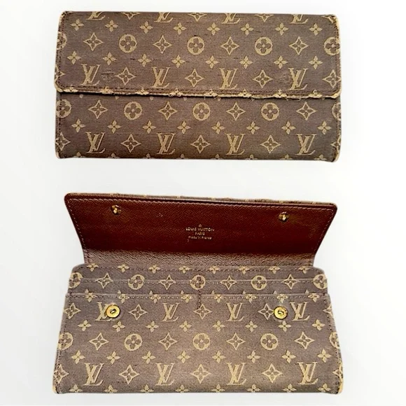 Louis Vuitton Wallet Mini Lin Brown Monogram Sarah Long Double Snap Continental - Picture 1 of 14